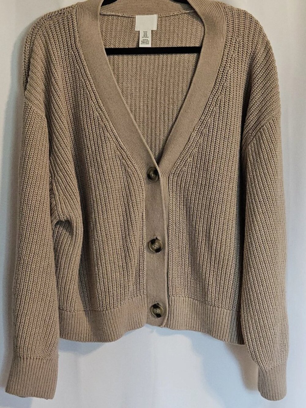 H&M Beige Knit Cardigan Sweater XL Women's V-Neck Long Sleeve